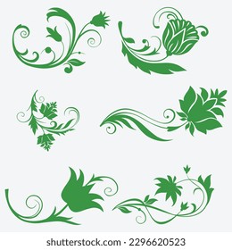 vector hand drawn flower silhouette set