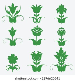 vector hand drawn flower silhouette set
