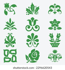 vector hand drawn flower silhouette set