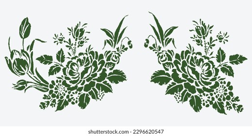 vector hand drawn flower silhouette set