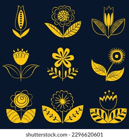 vector hand drawn flower silhouette set