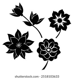 Vector Hand Drawn Flower Silhouettes Illustration Minimalist Floral Design