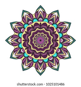 Vector hand drawn flower symbol illustration. Color mandala design. For fashion, web, surface design