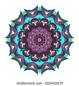 Vector hand drawn flower symbol illustration. Color mandala design. For fashion, web, surface design