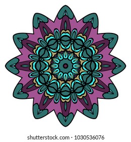 Vector hand drawn flower symbol illustration. Color mandala design. For fashion, web, surface design