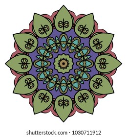 Vector hand drawn flower symbol illustration. Color mandala design. For fashion, web, surface design
