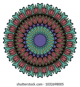 Vector hand drawn flower symbol illustration. Color mandala design. For fashion, web, surface design