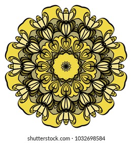 Vector hand drawn flower symbol illustration. Color mandala design. For fashion, web, surface design