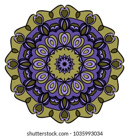 Vector hand drawn flower symbol illustration. Color mandala design. For fashion, web, surface design
