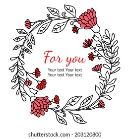 Vector hand drawn flower wreath round frame