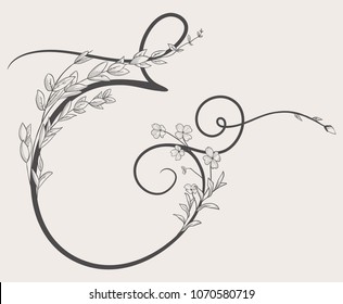 Vector Hand Drawn Flowered Ampersand monogram or logo. Uppercase Ampersand with Flowers and Branches. Handwritten Monogram Letter. Floral Design