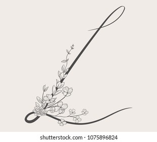 Vector Hand Drawn Flowered L monogram or logo. Uppercase Letter L with Flowers and Branches. Handwritten Monogram Letter. Floral Design