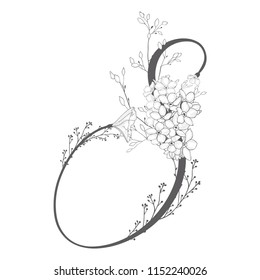 Vector Hand Drawn flowered S monogram or logo. Uppercase Letter S with Flowers and Branches. Wildflowers. Floral Design