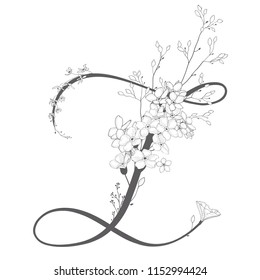 Vector Hand Drawn flowered Z monogram or logo. Uppercase Letter Z with Flowers and Branches. Wildflowers. Floral Design