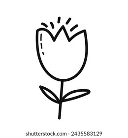 Vector  hand drawn flowers icon, simple flower sign and symbol.black and white.
