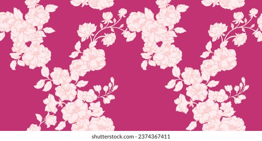 Flores dibujadas a mano por vectores entrelazadas en un patrón sin fisuras. Se imprimen siluetas de flores de sombra. Tapicería floral. Plantilla para diseño, moda, diseño de superficie, papel, cubierta, tela