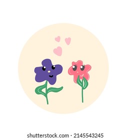 Vector hand drawn flowers. Love. Loving characters.

