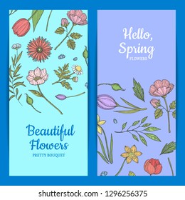 Vector hand drawn flowers web banner templates illustration