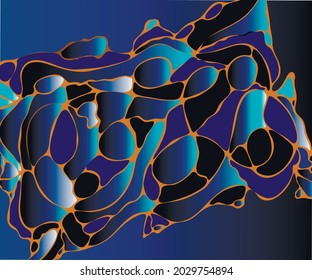Vector hand drawn fluid abstract  illustration with tangled lines.  Mosaic background in blue colors .Doodle style. Neuroart design. 

