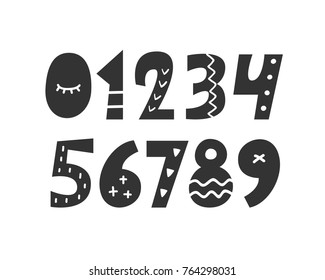 Vector Hand drawn Folk Scandinavian Numbers Set. Decorative Count Signs. Typography Design Elements.