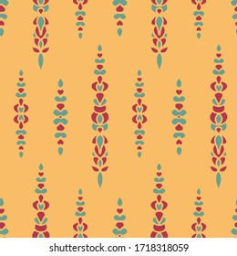 Vector Hand Drawn Folklore Ornaments on Yellow seamless pattern background.