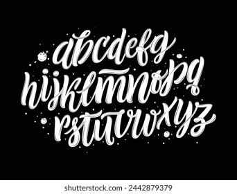 Fuente dibujada a mano vectorial. Letras pintadas con pincel. Alfabeto hecho a mano para sus diseños: logotipo, carteles, invitaciones de boda, tarjetas, etc. 