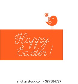 Vector hand drawn font. Card design. Congratulation, holiday postcard. Easter regards. Party advertisement, leaflet. Placard, banner, invitation.  Floral, bird icon elements. Lettering.