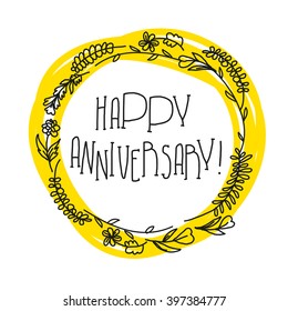 Vector hand drawn font. Card design. Congratulation, holiday, birthday. Anniversary, love, valentine, wedding, Easter. Party advertisement, leaflet. Placard, banner, invitation. Floral elements.