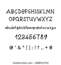 Vector hand drawn font  with numbers and punctuation isolated on white background
