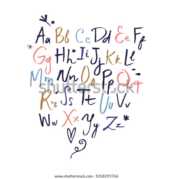 ベクター手描きのフォントセット アルファベットでabc クリップアート 分離型ベクター画像文字 デコールエレメント のベクター画像素材 ロイヤリティ フリー