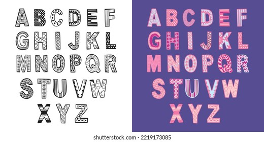 Fuentes dibujadas a mano vectora en estilo de dibujos animados de doodle. Colección de letras vectoriales alfabeto doodle abstracto.