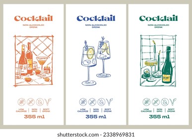 Vector hand drawn food and drinks packaging label design templates for cafe or restaurant