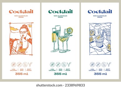 Vector hand drawn food and drinks packaging label design templates for cafe or restaurant