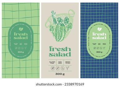 Vector hand drawn food and drinks packaging label design templates for cafe or restaurant