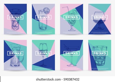 Vector hand drawn food and drinks posters. Vintage style menu. Retro food background. Sketch