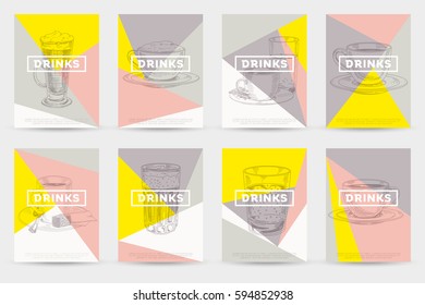 Vector hand drawn food and drinks posters. Vintage style menu. Retro food background. Sketch