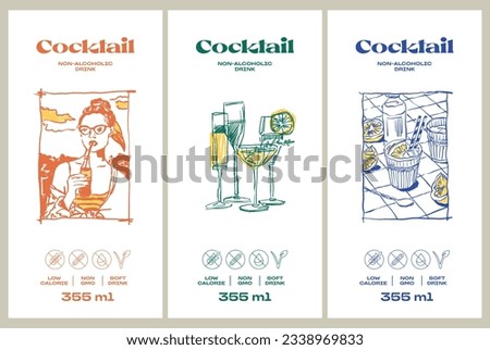 Vector hand drawn food and drinks packaging label design templates for cafe or restaurant