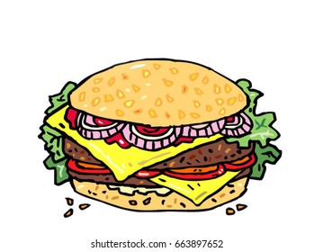 Vector hand drawn food isolated - burger