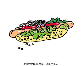 Vector hand drawn food isolated - hot dog