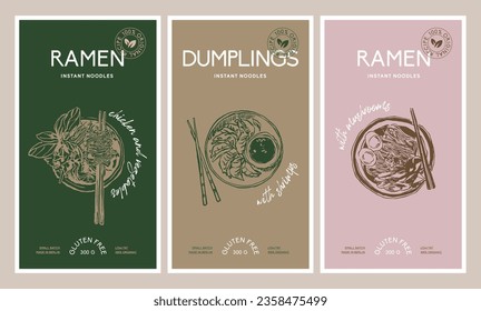 Vector hand drawn food packaging label design templates for cafe or restaurant