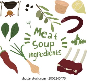 Equipo de alimentación con vectores a mano. Elementos planos de cocina. Ingredientes para cocinar