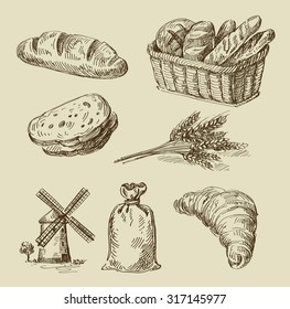 Vector Hand Drawn Food Sketch And Bread Doodle