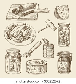 vector hand drawn food sketch and kitchen doodle