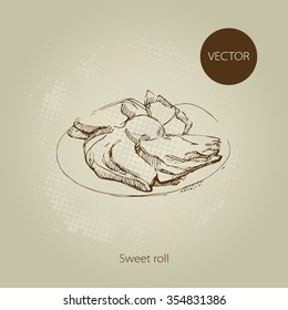 Vector hand drawn food sketch roll, cakes.