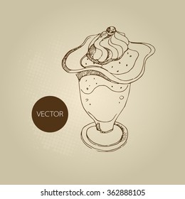 Vector hand drawn food sketch fruit souffle with cream and jelly

