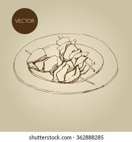 Vector hand drawn food sketch chicken kebab