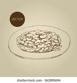 Vector hand drawn food sketch lunch garnish bean, haricot.