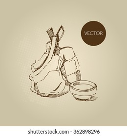Vector Hand Drawn Food Sketch Rack Of Lamb