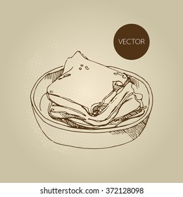 Vector hand drawn food sketch lasagna.