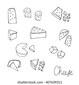 Vector hand drawn food sketch and kitchen doodle. Cheese. 